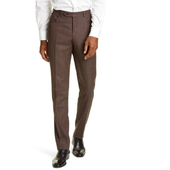 🎁 Men's Canali Flat Front Solid Wool Trousers